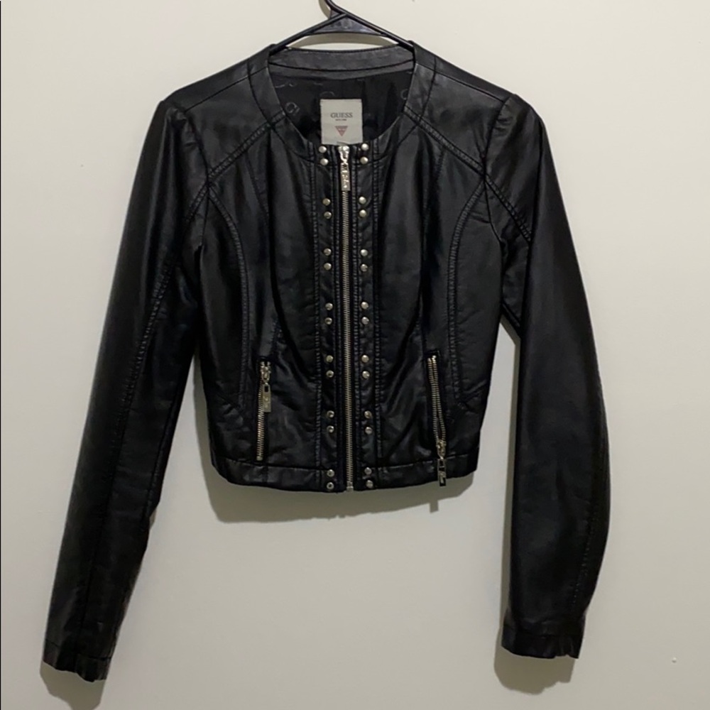 Guess black leather jacket XS